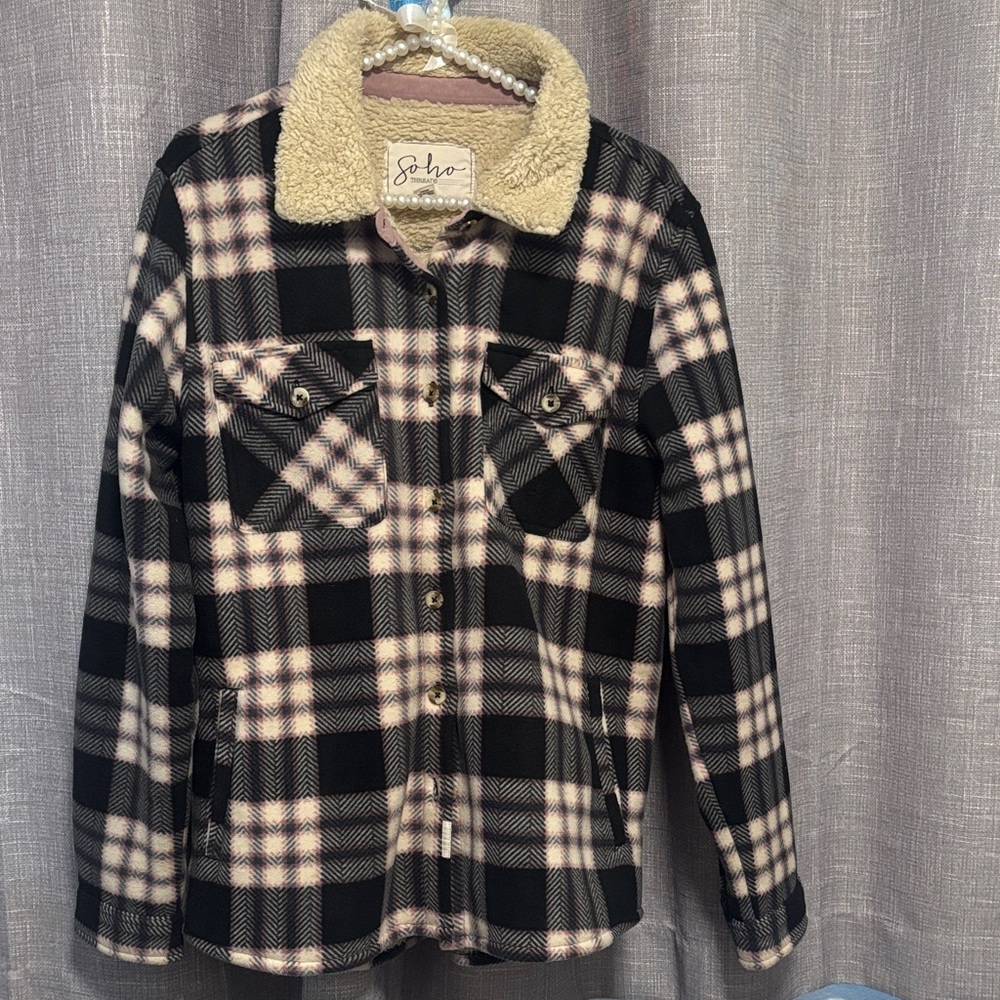 Soho Threads Cream/Black/Rose Sherpa Lines Jacket